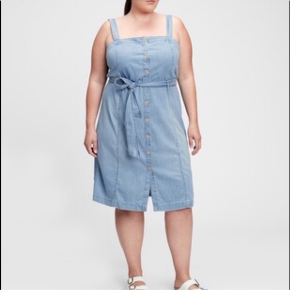 Sz xl 14 16 GAP chambray Denim button front apron Shirt Dress with washwell